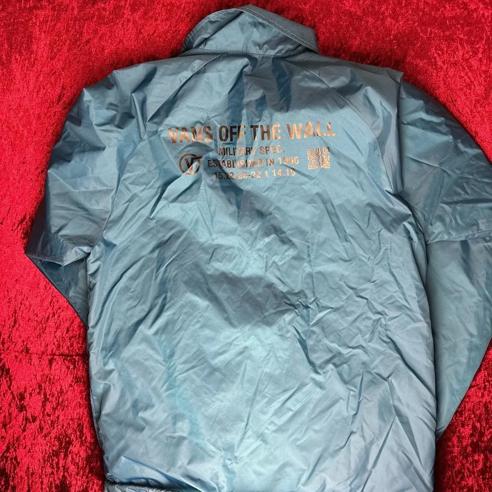 Vans Off The Wall Windbreaker Jacket Men Large Blue Military Spec R29 Snap Front